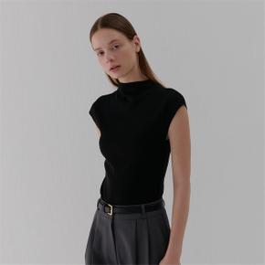 HALF-NECK CAP SLEEVE KNIT BLACK