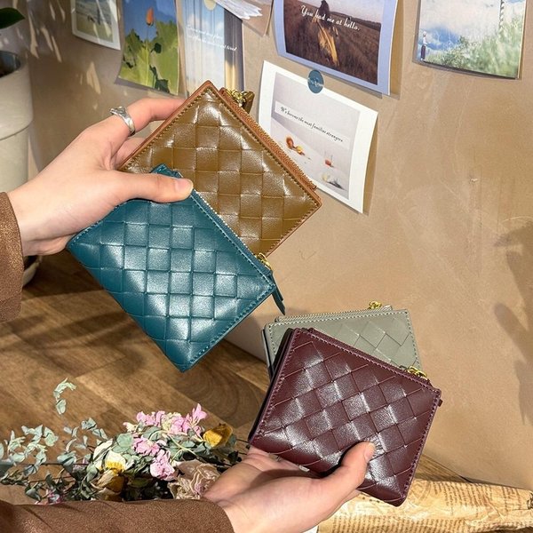 [옷자락] 여자 위빙 컬러 카드수납 가죽 메쉬 반지갑