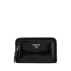 PRADA  Black leather and Re Nylon belt bag BLACK