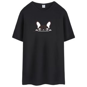 귀여운 퍼피 프린팅 루즈핏 롱 반팔티 오버핏 빅사이즈 박스티 면티 티셔츠