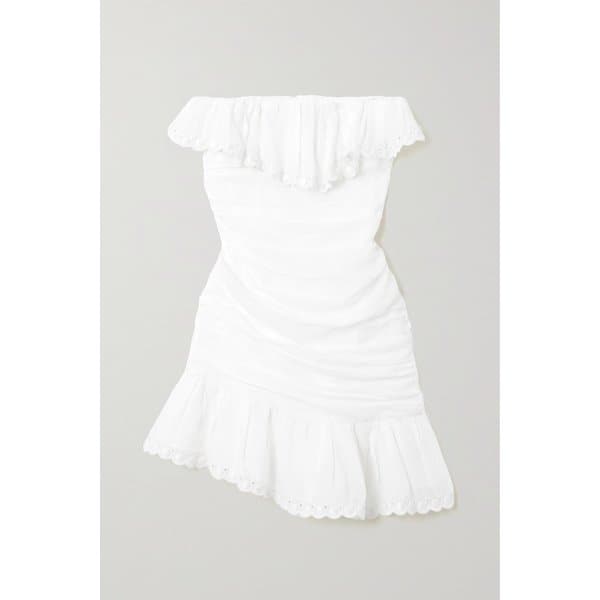 옥사니 스트랩리스 비대칭 브로드리 앙글레즈 라미 미니 드레스 1647597289964428