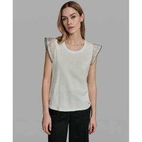 칼라거펠트 우먼 Ruffle-Sleeve Crewneck 탑 - 소프트 화이트 26580877 1390294
