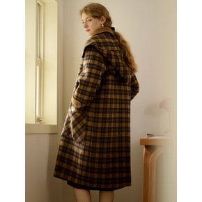 SR_Horn button plaid hooded coat_BROWN