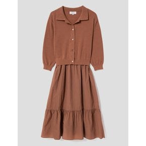 [리오더] 브라운 7부 소매 풀오버 패치 니트 드레스 (BF285UU02D)