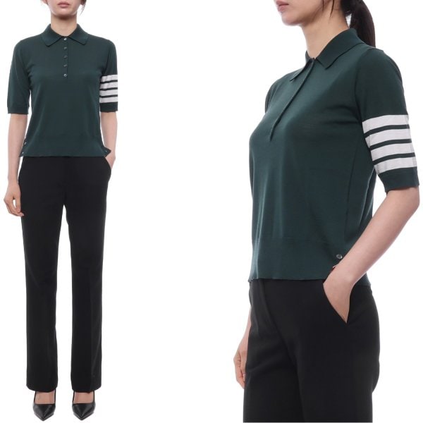 [부산점] 26SS 여성 사선 스트라이프 폴로 반팔니트 (FKP053A Y1014 310 26S)