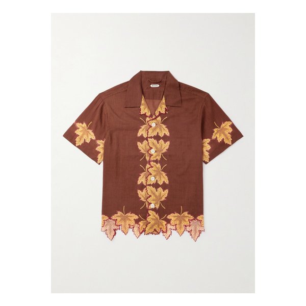 보디 하베스트 플로어 캠프 칼라 자수 프린트 코튼 포플린 셔츠 브라운 46376663162895575