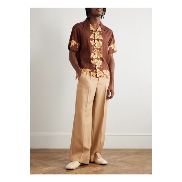 보디 하베스트 플로어 캠프 칼라 자수 프린트 코튼 포플린 셔츠 브라운 46376663162895575