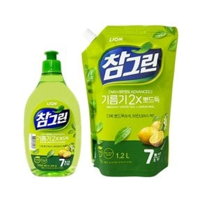 참그린 주방세제 녹차 기름기 2X 뽀드득 용기 500g + 리필 1.2L