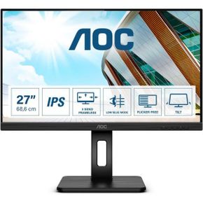 영국 AOC USB 연결 모니터 27P2Q - 27 Inch FHD Monitor 75Hz 4ms IPS Height Adjust Hub Spaeke