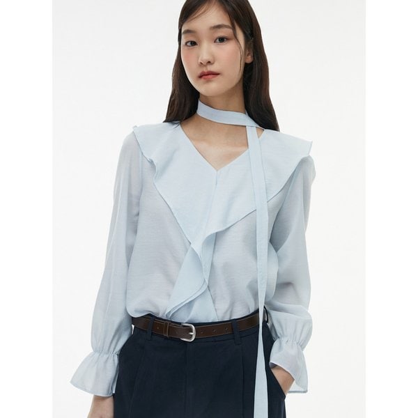 브이넥 프릴 타이끈 블라우스 AQ1WB344