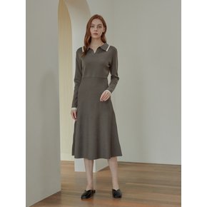 울100 밀라노 배색 카라 원피스 GRAY BROWN