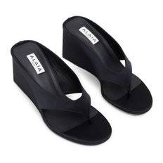 [해외배송] 알라이아 블랙 웨지 힐 라운드 토 샌들 AA3M105TK044 999