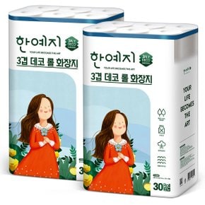 한예지 천연펄프 3겹 데코 화장지 27M 30롤 x 2팩