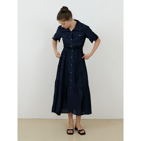 24 summer Roll-up banding collar long onepiece_Navy