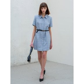 SEMI FLARE TWEED JIPUP DRESS BLUE