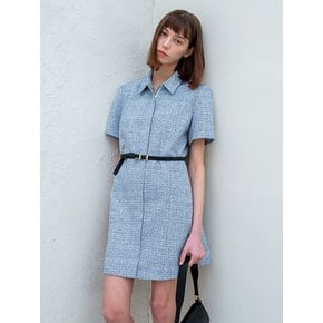 SEMI FLARE TWEED JIPUP DRESS BLUE