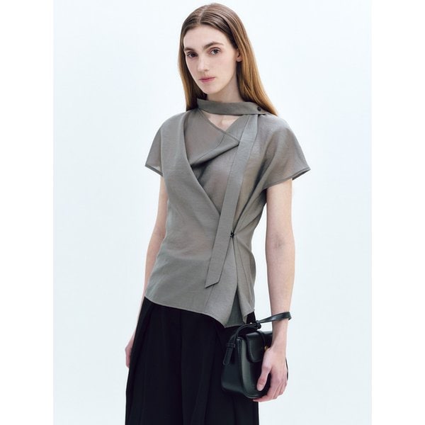 Cowl-neck Wrap Tie Blouse SAGE GREEN
