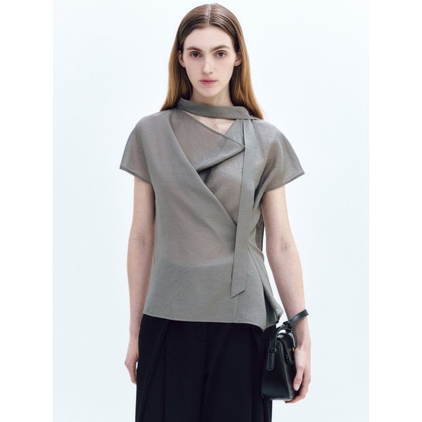 Cowl-neck Wrap Tie Blouse SAGE GREEN