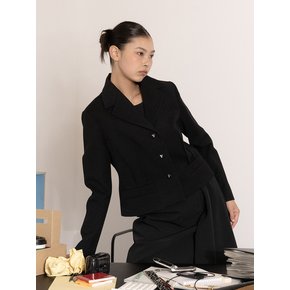 3 Button pintuck wool jacket in black