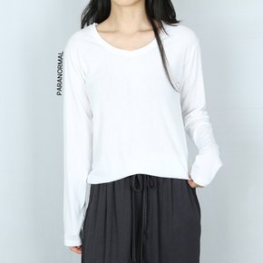 (베이직) 4색 무지 레이온 브이넥 슬림 긴팔 티셔츠