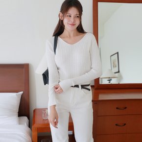 [최초가 109,000원][르포엠]앙쥬 슬림 케이블 브이넥 니트 3종세트