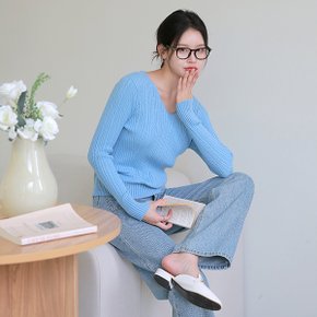 [최초가 109,000원][르포엠]앙쥬 슬림 케이블 브이넥 니트 3종세트
