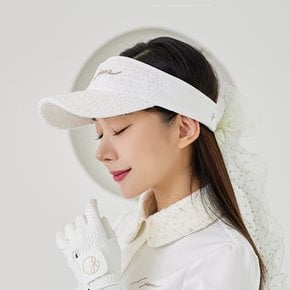 여성 골프웨어 제이제인 트위드 진주 리본 선캡 Tweed pearl ribbon Suncap (White)