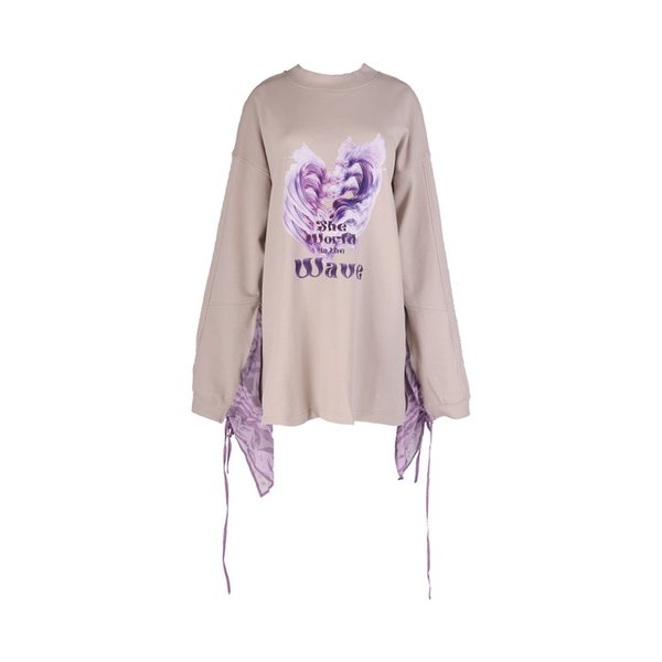 26SS PURPLE WAVE SLIT LAYERED PINK BEIGE SWEAT ONE-PIECE
