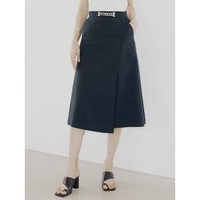 Buckle Linen Skirt - Navy