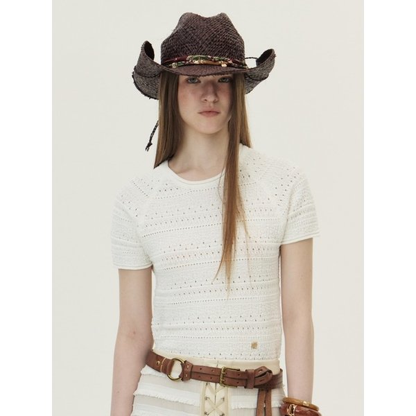 Crochet Short Sleeved Sweater, Ivory