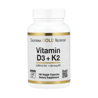 GNC 캘리포니아골드뉴트리션 CGN 비타민 D3 K2 MK7 180베지캡슐 비타민D3+K2