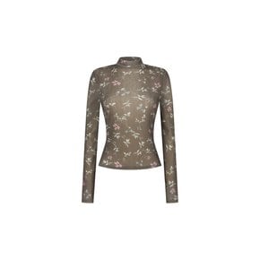 아모멘토 26FW Floral Mock Neck Top, Brown