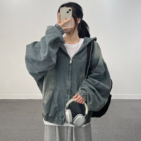 왕오버핏 데님 후드 점퍼 오버핏 빅사이즈 자켓 잠바 집업 _P420053728