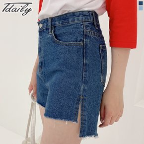 트윗 언발 옆트임 청 반바지  S 2XL _P083331041