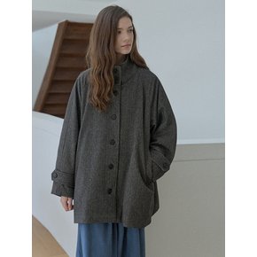 Herringbone Half Coat - BROWN