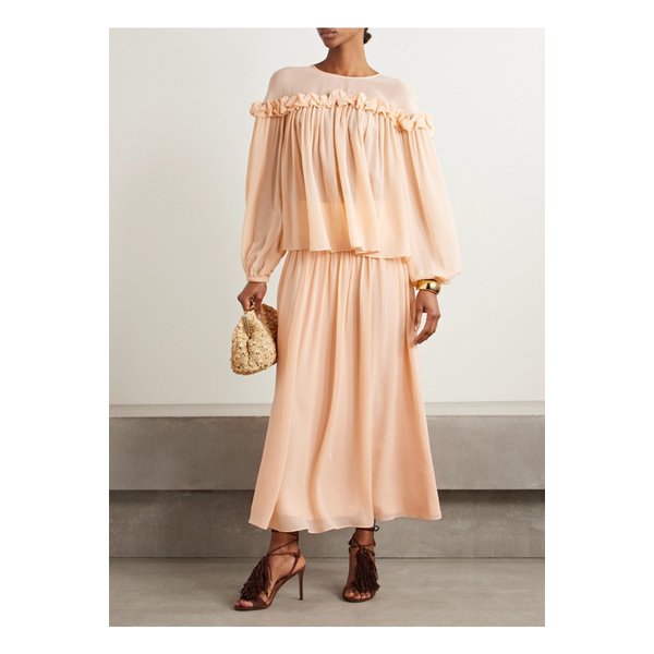 레이나 개더드 실크 크레이프 드 신 미디 스커트 1647597359253531