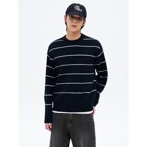 핀 스트라이프 라운드 니트  네이비 (425151LY8R)
