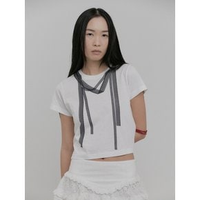 LACE SCARF PRINTING TOP [WHITE]