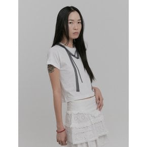 LACE SCARF PRINTING TOP [WHITE]