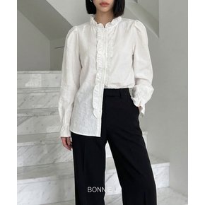 프릴 스탠드 카라 블라우스 로얄 블루 블랙 화이트 3컬러 노카라 반하이넥 남방 셔츠