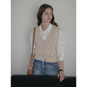 Extra fine wool cable knit vest_Light beige