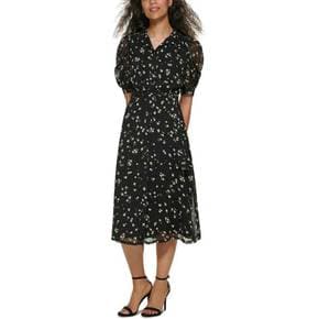 4240222 DKNY Womens Chiffon Floral Print Midi Dress