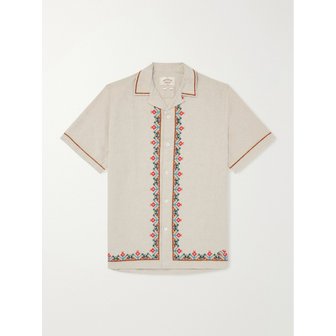 포르투기스플란넬 포르투기스 플란넬 컨버터블 칼라 자수 리넨 코튼 블렌드 셔츠 46376663163010582