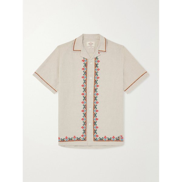 포르투기스 플란넬 컨버터블 칼라 자수 리넨 코튼 블렌드 셔츠 46376663163010582