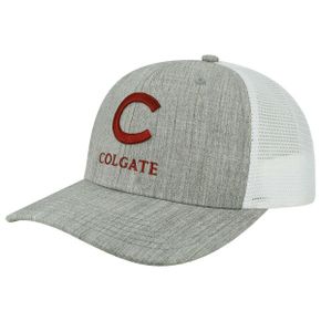 4573631 LEGACY ATHLETIC Mens Heather Gray/White Colgate Raiders Arch Trucker Snapback Hat