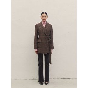 BELTED HERRINGBONE WOOL JACKET BROWN MBDFJK004BR