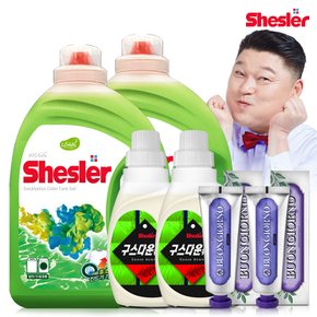 강호동의 쉬슬러 액상 세제 유칼립투스 3.05L 2개+구스다운워시전용 650ml 2개+잇몸케어 치약 100g 2개.