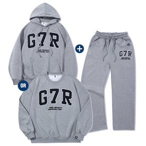 주니어 G7R 프린팅 맨투맨 or 후드 + 팬츠 셋업 Gray