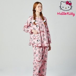 산리오 프리미엄 다이마루 면 라운드 핑크 로망스 긴팔잠옷 상하세트 HK-4651