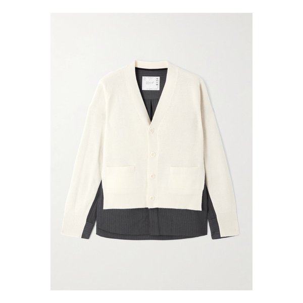 스트라이프 레이어드 우븐 울 가디건 오프 화이트 46376663162908270